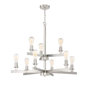 Chicago 9-Light Brushed Polished Nickel Finish Hanging Chandelier for Kitchen or Foyer with No Bulbs Included