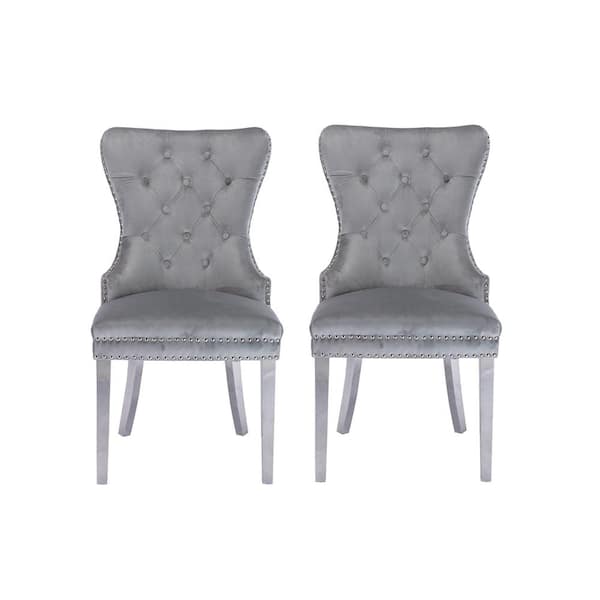 Unbranded Light Gray Velvet Parsons Chair (Set of 2)
