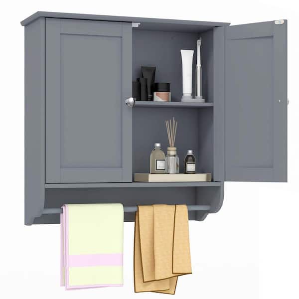 Costway Wall-Mount Bathroom Storage Cabinet Medicine Organizer Double Doors Shelved New