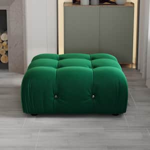 34.65 in. Large Square Bench Tufted Velvet Upholstered Armless Coffee Table Ottoman Living Room Apartment Sofa, Green