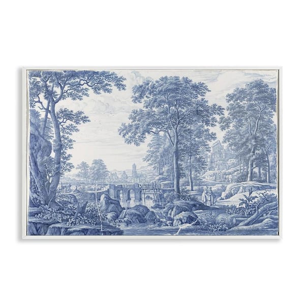 Vintage Blue Tinted Toile by Vintage Hustle White Framed Giclee Nature Art Print 12 in. x 18 in.