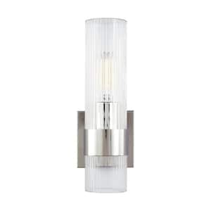 Geneva 4.5 in. W x 12.625 in. H 1-Light Polished Nickel Mid-Century Modern Wall Sconce with Clear Fluted Glass Shade