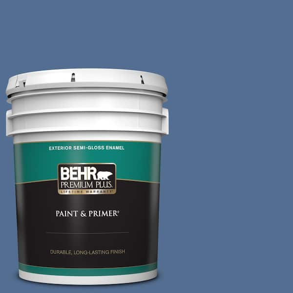 BEHR PREMIUM PLUS 5 gal. #M530-6 Charter Blue Semi-Gloss Enamel Exterior Paint & Primer