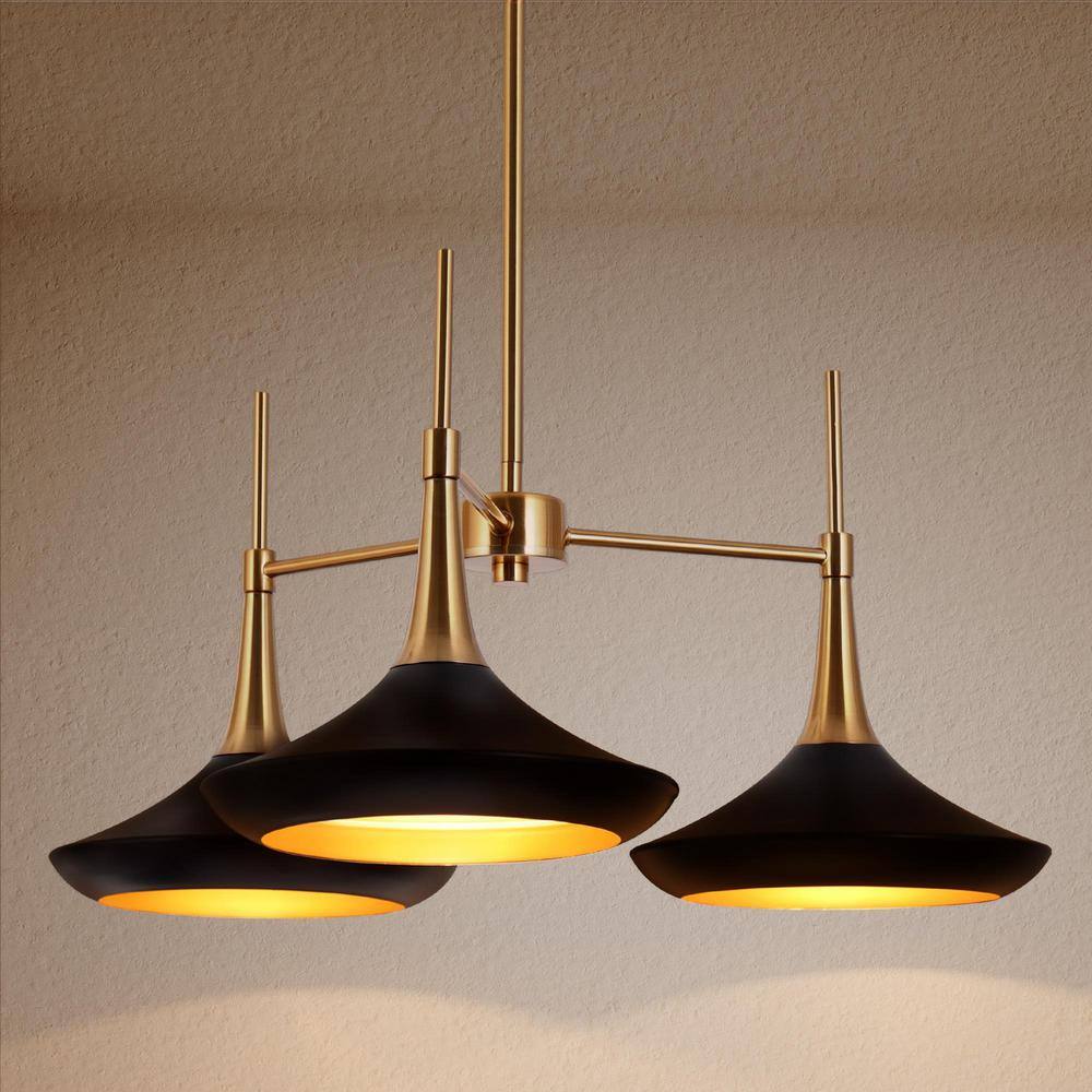 Whimsical Sputnik 25'' Matte Black Chandelier with Brass Accents