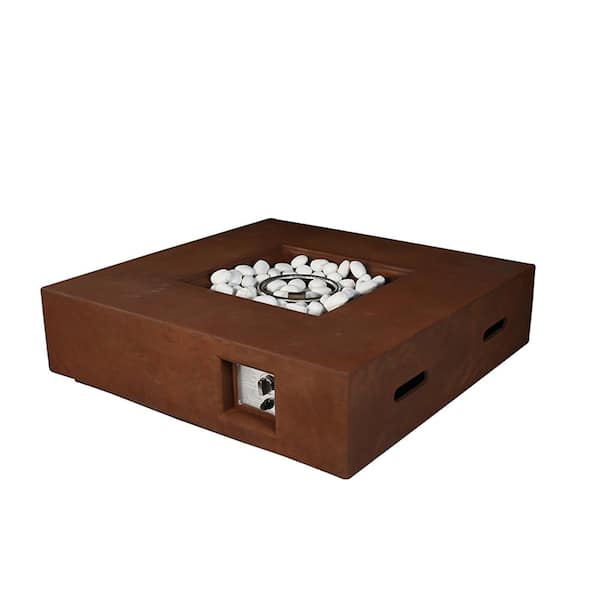 Lexora Brenta 21.5 in. W x 12 in. H Square Outdoor Gas Firepit Table in Rusty Brown