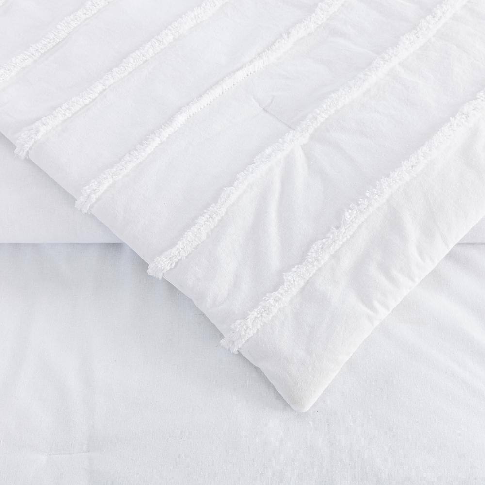 Full White Cotton Chenille Chevron Comforter Set