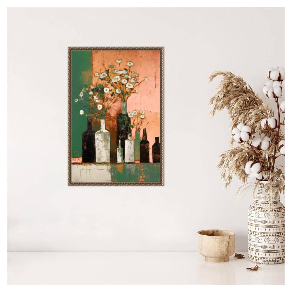Botanic-Inspired Framed Canvas Wall Art with Weathered Embellishment