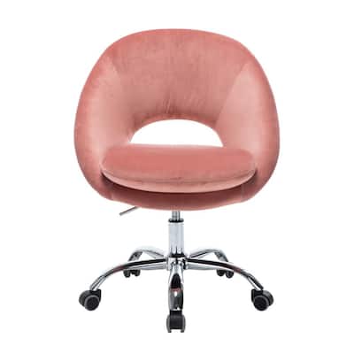 Pink Modern Velvet Fabric Swivel Office Chair with Adjustable Height and Silver Feet Base