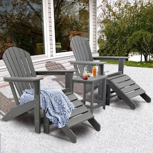 Classic All Weather Gray Recycled Plastic Adirondack Chair with Ottoman and Table
