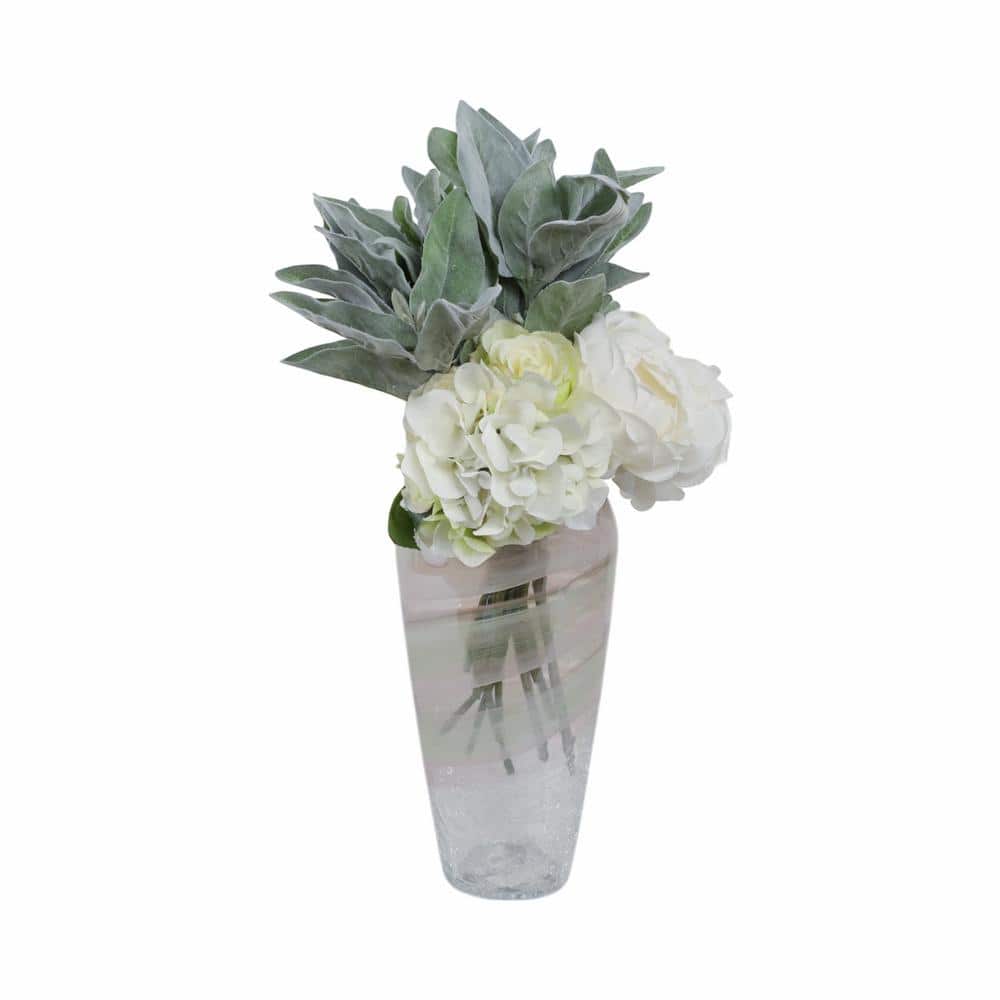 12" Crackled Clear and Green Glass Vase