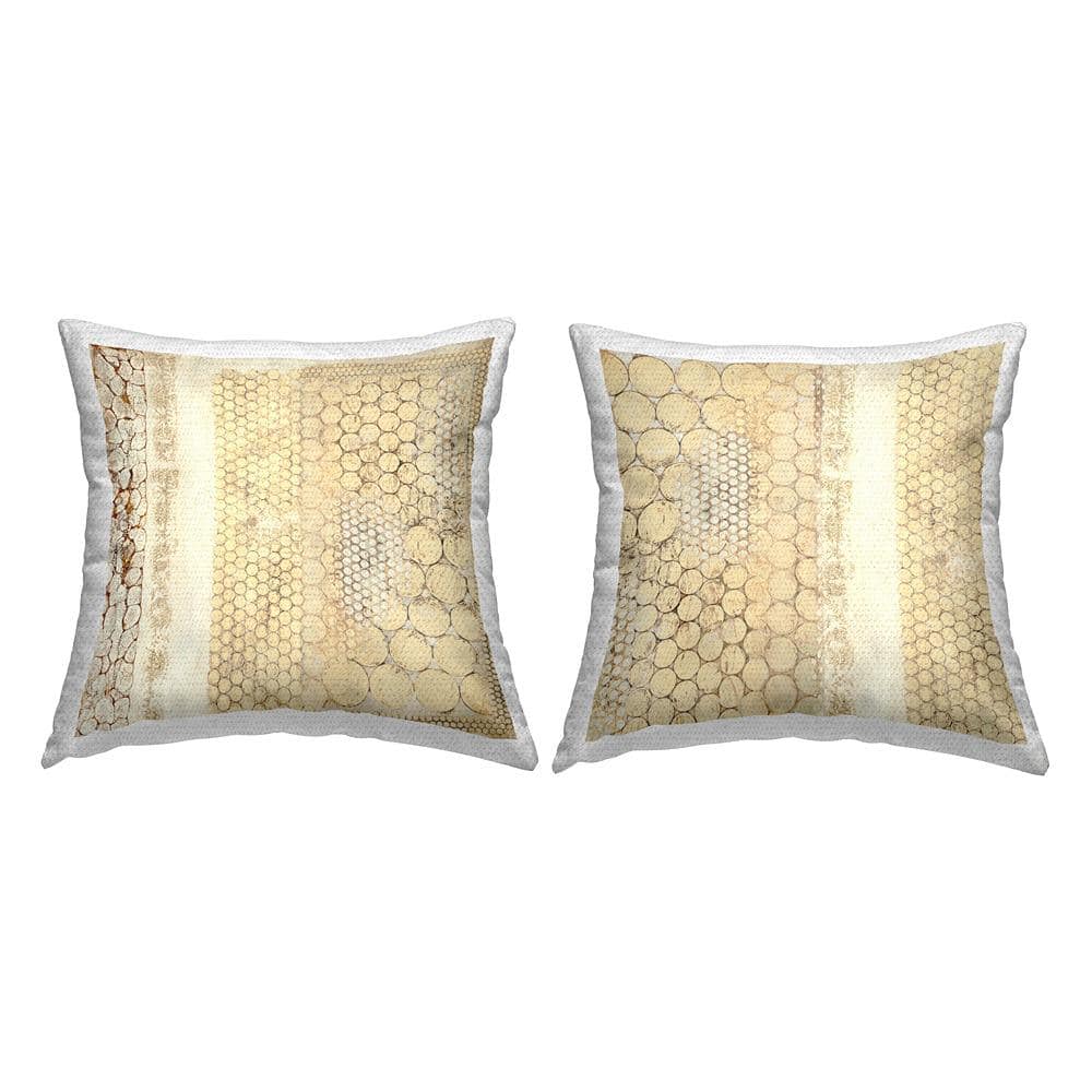 Beige and White Geometric Square Outdoor Throw Pillow Set