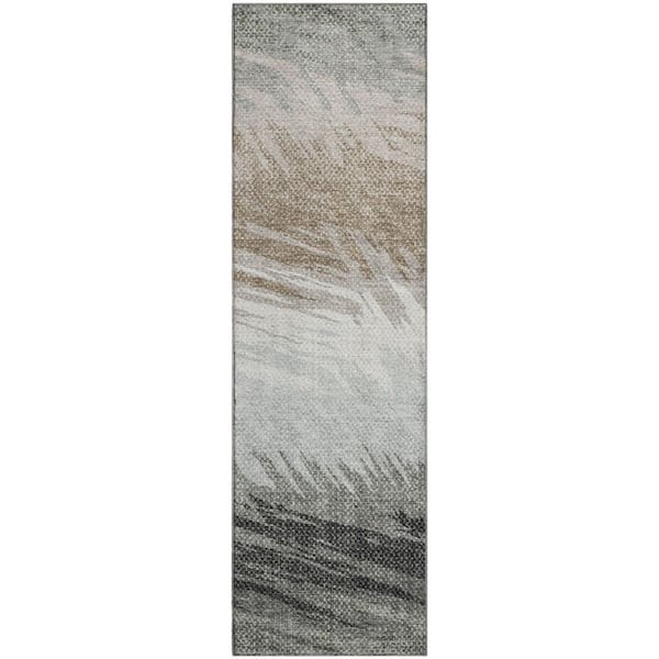 Mayfield Premium Machine Washable Abstract AMF2272 Brown 2 ft. x 7 ft. Runner Rug