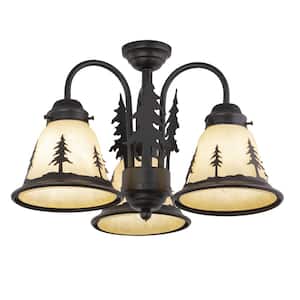 Bozeman 3-Light LED Burnished Bronze Rustic Bear Mini Chandelier or Ceiling Fan Light Kit with Shades