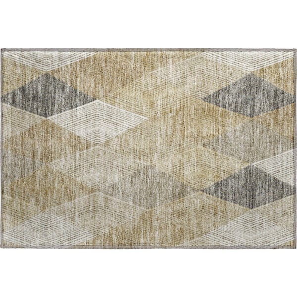 Mayfield Premium Machine Washable Abstract AMF962 Wheat 1 ft. 8 in. x 2 ft. 6 in. Area Rug