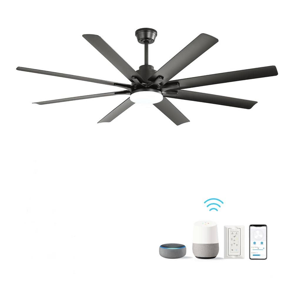 66 in. Smart Indoor Matte Black Low Profile Ceiling Fan with Dimmable Light