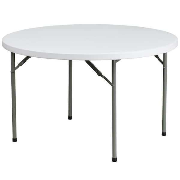 Carnegy Avenue Elon 48 in. Round Granite White Plastic Tabletop Metal Frame Folding Table