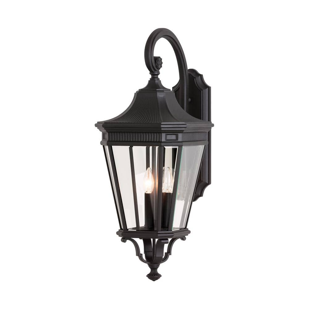 Generation Lighting Cotswold Lane 3-Light Black Outdoor 30 in. Wall Lantern Sconce