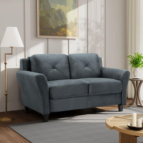 Lifestyle Solutions Harvard 56.3 in. Dark Grey Microfiber 2-Seater Loveseat with Round Arms