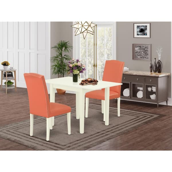 East West Furniture 3-Piece Linen White Finish Solid Wood Top Dining Table Set