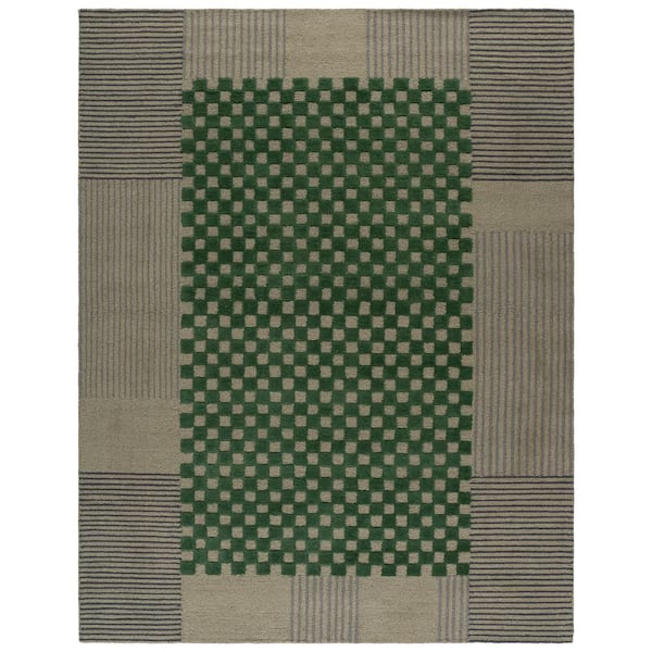 Genre 10 ft. x 14 ft. Gray/Green Check Area Rug