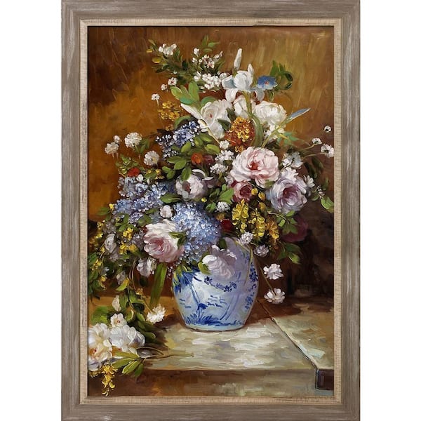 LA PASTICHE Grande Vase Di Fiori by Pierre-Auguste Renoir Miramar Charcoal Framed Abstract Oil Painting Art Print 29 in. x 41 in.