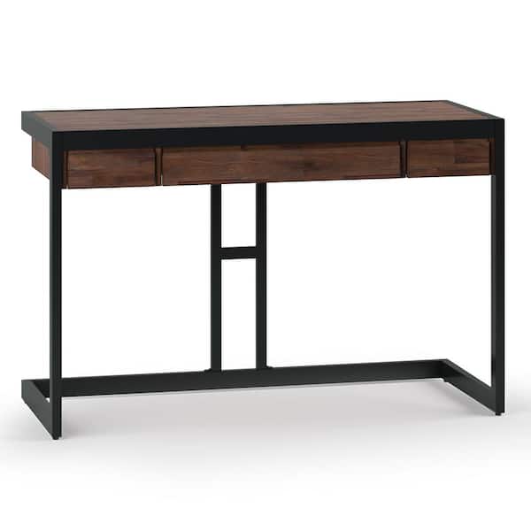 Simpli Home Erina 48 in. Rectangle Distressed Charcoal Brown Acacia Wood 2 Drawer Computer Desk with Pull-out Keyboard tray