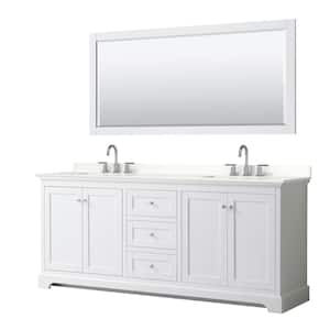 Avery 80 in. W x 22 in. D x 35 in. H Double Bath Vanity in White with White Quartz Top and 70 in. Mirror