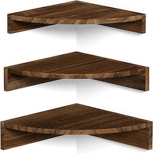 12 in. W x 12 in. D x 3.54 in. H Dark Brown Rustic Wood Corner Decorative Wall Shelf, (Set of 3)