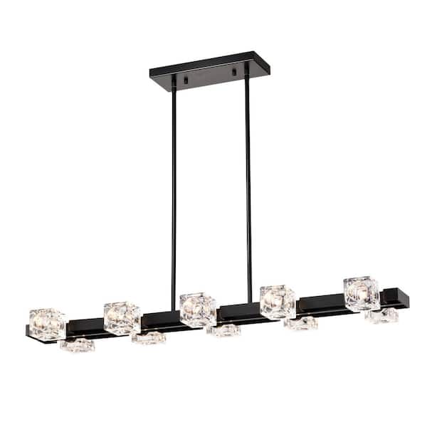 TribuDelicate 10-Light Black Modern Linear Crystal Hanging Lighting Chandelier