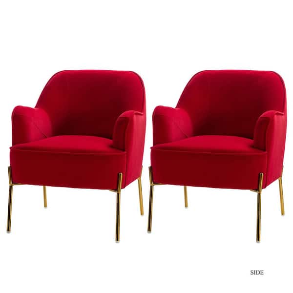 JAYDEN CREATION Nora Modern Red Velvet Accent Chair with Gold Metal Legs (Set of 2)