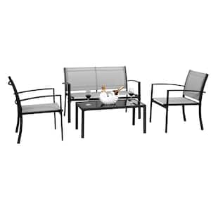 Grey 4-Piece Metal Patio Conversation Set with Loveseat and Coffee Table