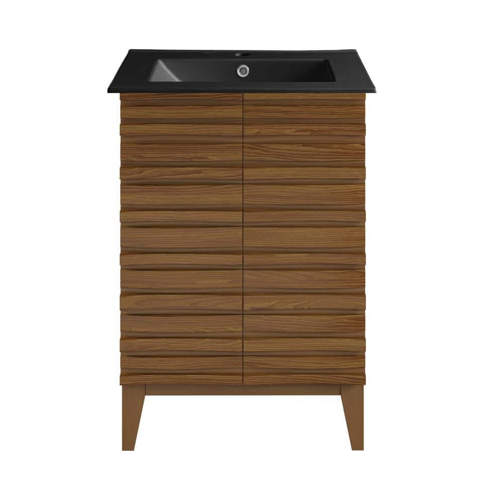 Cascade 24 in. Bathroom Vanity in Brown Oak, with Black Ceramic Sink Top price history on PriceWatchPro