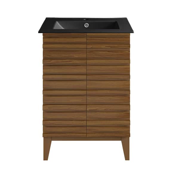 Swiss Madison Cascade 24 in. Bathroom Vanity in Brown Oak, with Black Ceramic Sink Top