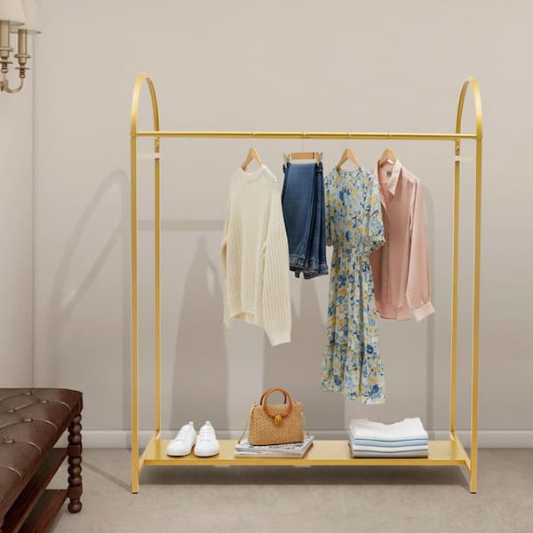 YIYIBYUS Floor-Standing Garment Display Stand Gold Metal Clothes