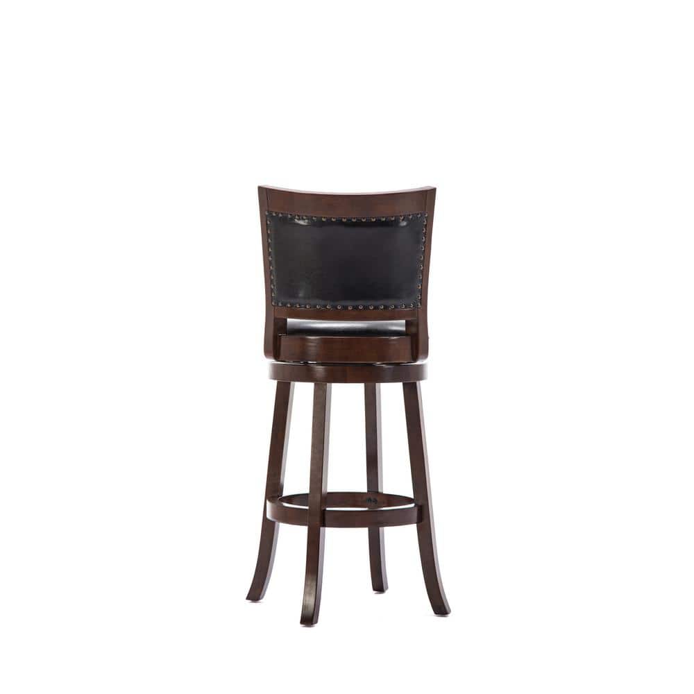 Cappuccino Wood and Leather Swivel Barstool with Nailhead Trim