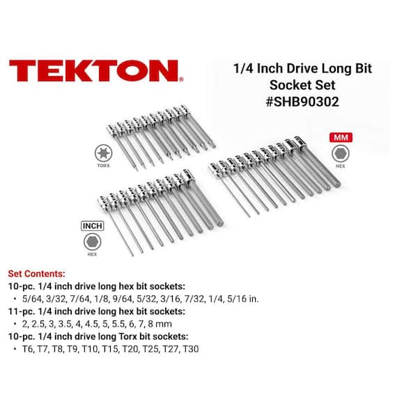 1/4 Inch Drive Long Hex and Torx Bit Socket Set with Case, 31-Piece (5/64-5/16 in., 2-8 mm, T6-T30)