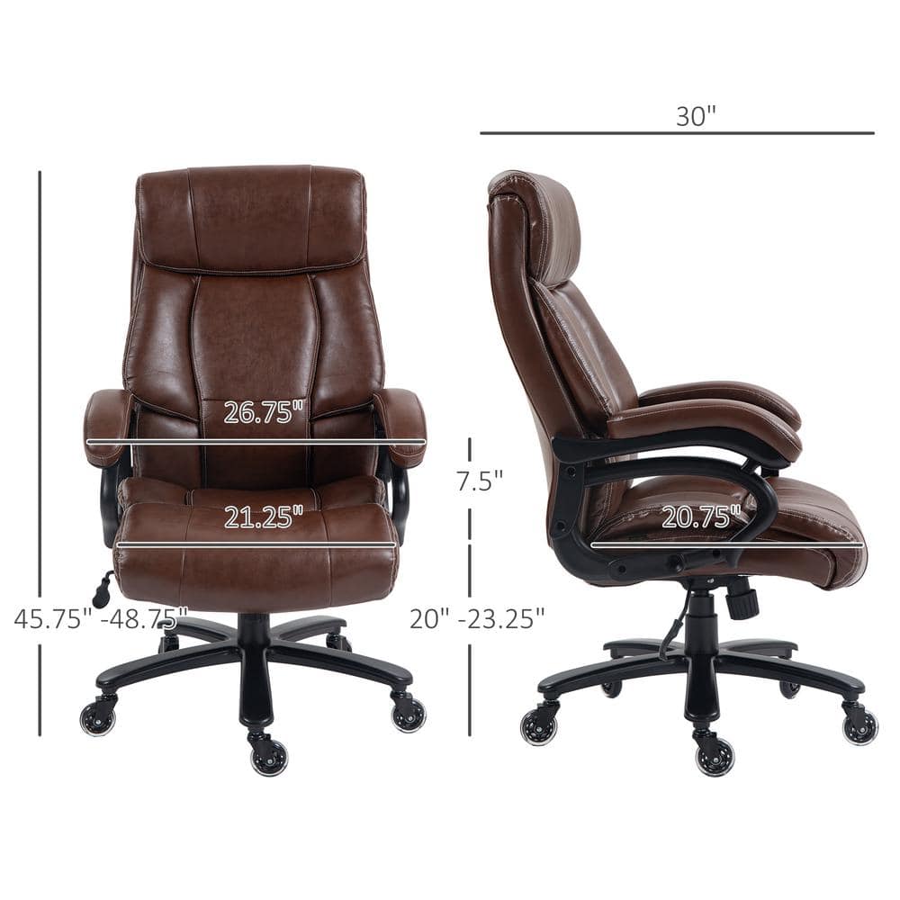 Brown High Back Leather Executive Swivel Office Chair with Fixed Arms