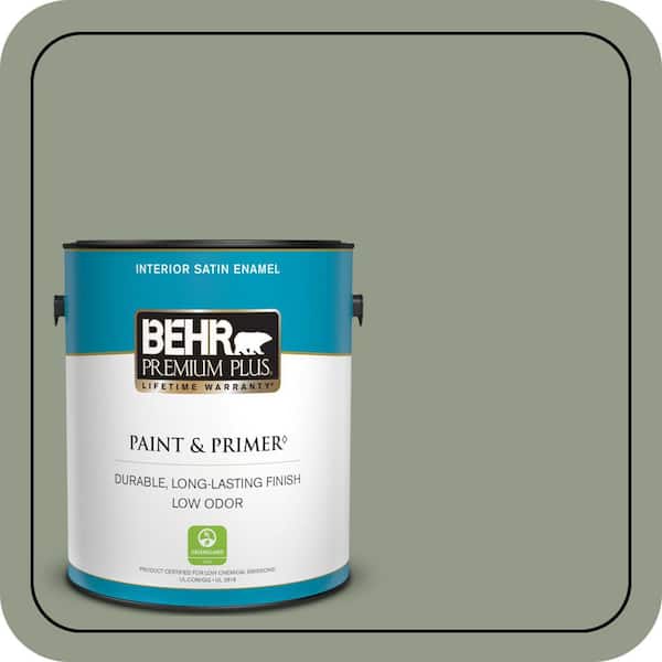 BEHR PREMIUM PLUS 1 gal. #430F-4 False Cypress Satin Enamel Low Odor Interior Paint & Primer