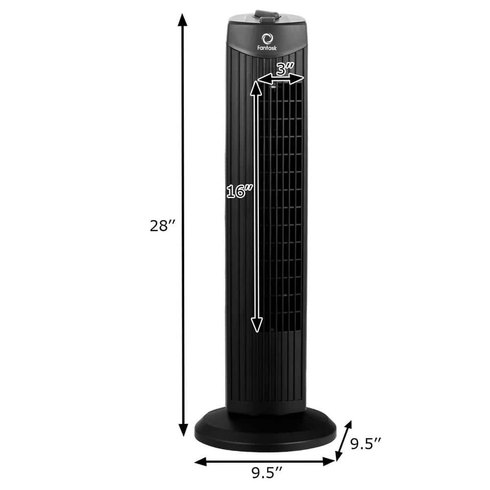 Black 28" Oscillating Bladeless Tower Fan with Three Speeds