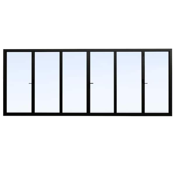 192 in. x 96 in. Bi-Parting Double Tempered Glass Black Aluminum Folding Patio Door