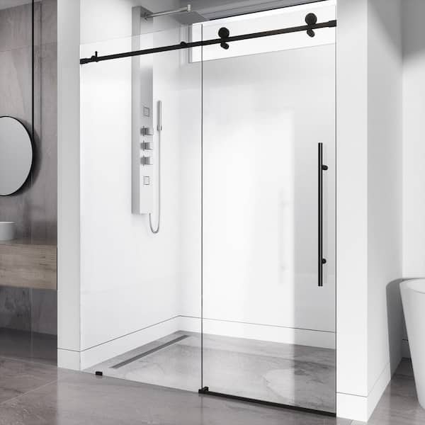 VIGO Elan E-Class 68 to 72 in. W x 76 in. H Frameless Sliding Shower Door in Matte Black with 3/8 in. (10 mm) Clear Glass