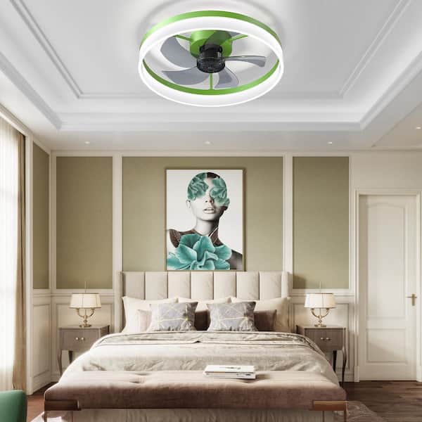 20 in. Smart Indoor Green Flush Mount Ceiling Fan with Light, Dimmable, Quit DC Motor and Remote Control