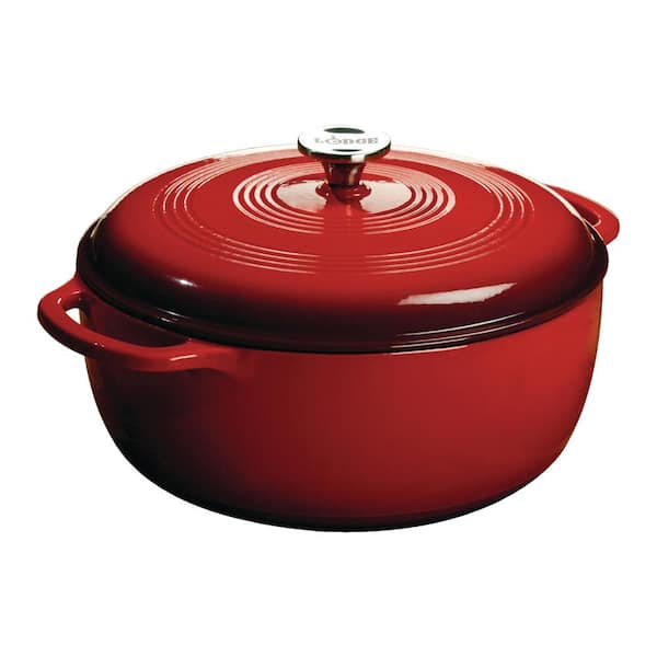 Lodge Enamelware 7.5 qt. Round Cast Iron Dutch Oven in Red Enamel with Lid