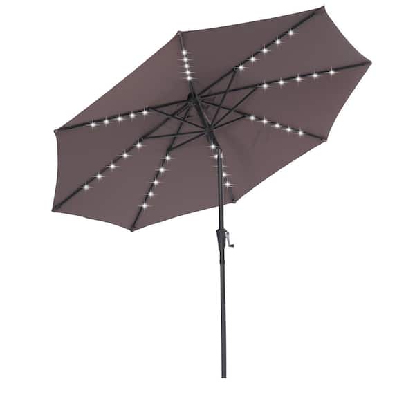 Unbranded 9 ft. Patio Umbrella Solar Powered LED with Tilt and Crank in Brown