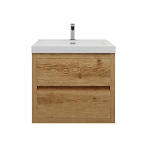 Louis 24 in. W x 20 in. D x 22 in. H Single Sink Floating Bath Vanity in Yellow Wood with White Acrylic Top