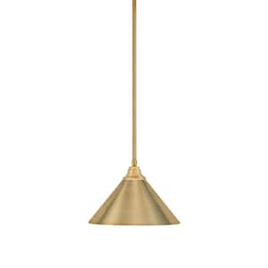 Sparta 100-Watt 1-Light New Age Brass Stem Pendant Light with New Age Brass Cone Metal Shade and Light Bulb Not Included