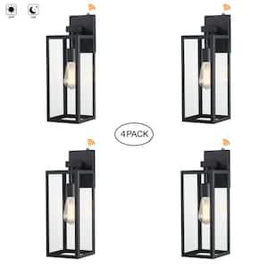 Martin17.25 in. 1-Light Matte Black Hardwired Outdoor Wall Lantern Sconce with Dusk to Dawn (4-Pack)