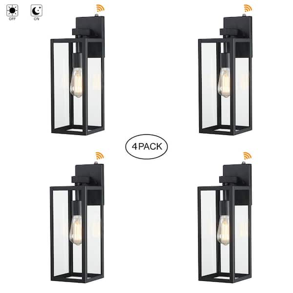 Hukoro Martin 17.5 in. 1-Light Matte Black Hardwired Outdoor Wall Lantern Sconce with Dusk to Dawn (4-Pack)