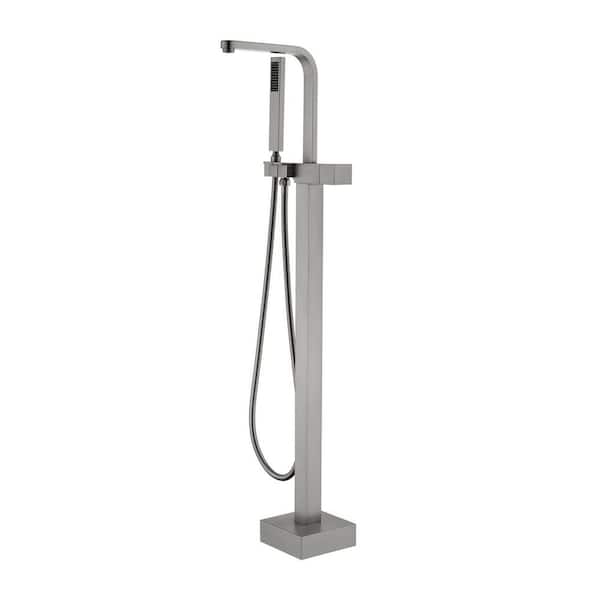 Vara 1-Handle 41.5 in. H Freestanding Tub Faucet with Hand Shower and 360° Swivel Spout in Brushed Nickel