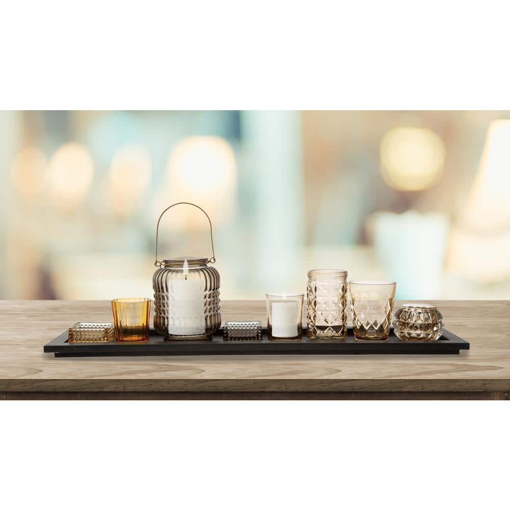 Paulownia Wood Tray with Multicolor Embossed Glass Votive Holders, Set of 8